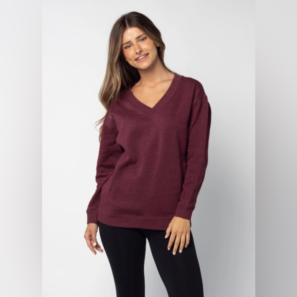 Heather Maroon V-Neck Sweatshirt w/ Pockets
